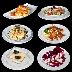 Set of different meals and deserts