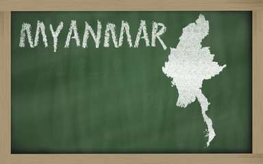 outline map of myanmar on blackboard