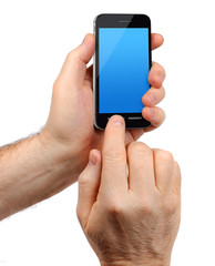 Male hands holding smartphone