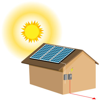 solar panels on house under bright sun clip art preview