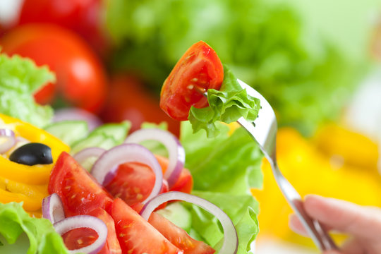 healthy food fresh vegetable salad and fork