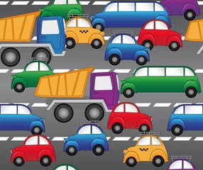 Wall murals On the street cars on the highway. seamless vector pattern