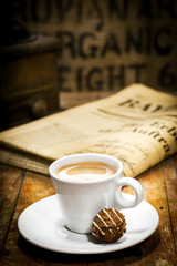 Morning coffee break with newspaper