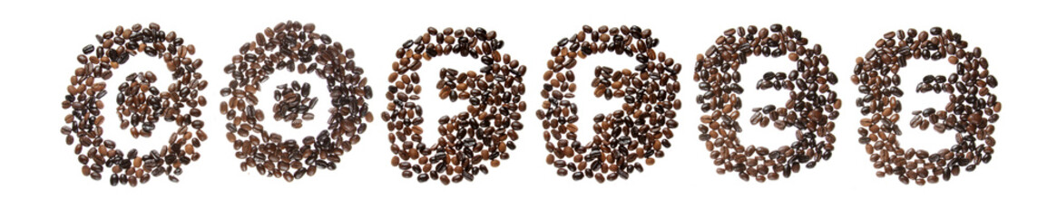 Coffe beans used to spell the word coffee