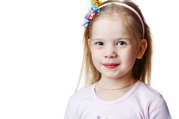 cute little girl in studio on white background