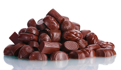 Many different chocolate candy isolated on white