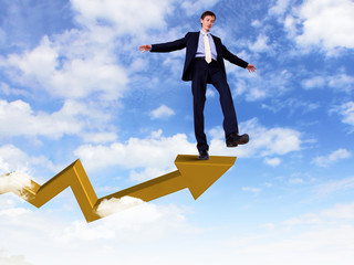 Young businessman taking risky steps