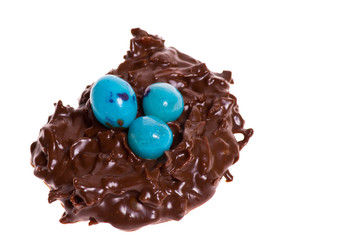 Candy bird nest with blue eggs