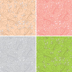 floral seamless patterns - vector colored backgrounds
