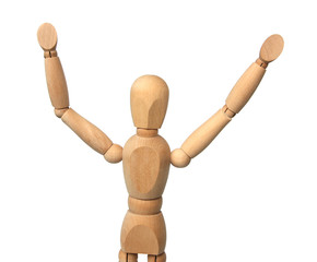 Wooden figure with the lifted hands.