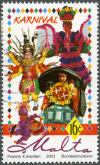 MALTA - 2001: A stamp printed by Malta shows Carnival