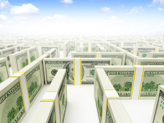 Financial Maze Labyrinth made of 100 usd banknotes.