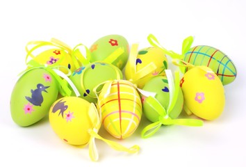 Yellow and green colored easter eggs