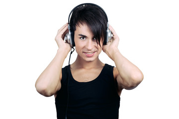 Young man listening music