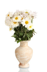 beautiful bouquet of daisies in vase isolated on white