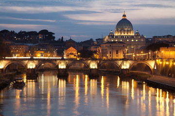 Rome - Angels bridge and St. Peter s basilica in evening