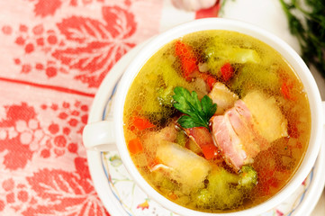 Italian soup with vegetables and bacon