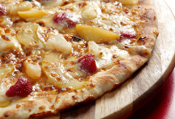 Pizza sweet with strawberries