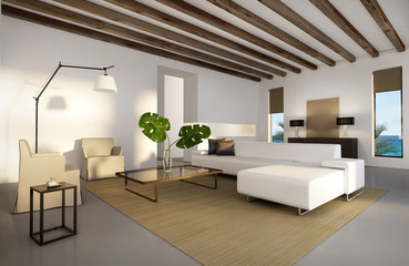 Luxury mediterranean beach house interior, chic  elegant