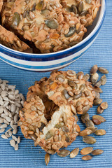 Round cookies with pumpkin and sunflower seed