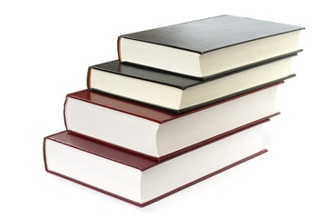 Stack of books on white background