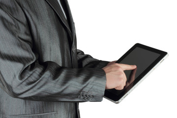 Businessman using touch screen device