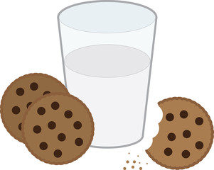 Chocolate chip cookies and glass of milk