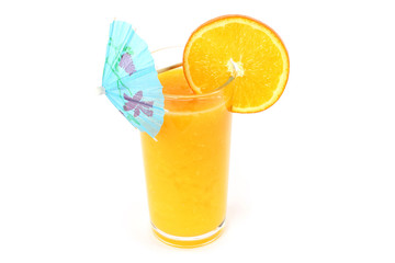 Orange juice in glass on white background
