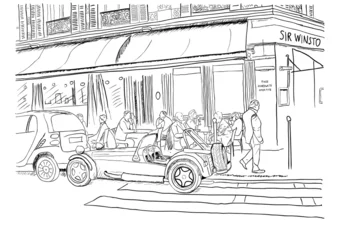 Papier Peint photo Lavable Café de rue dessiné Dans les rues de Paris
