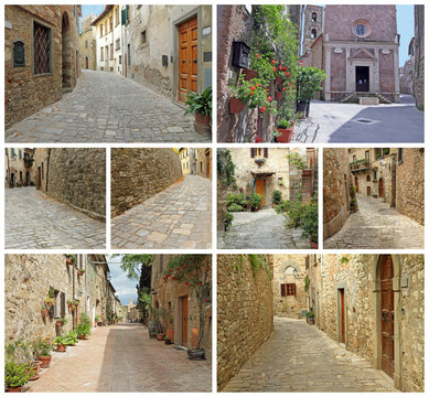 collage of picturesque old streets in italian small towns