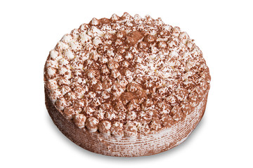 cake with whipped cream and cocoa, isolated