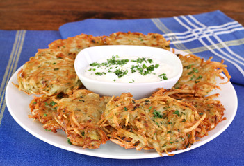 Potato Latkes or Potato Pancakes and Sour Cream
