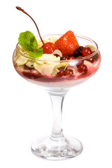 Fruits mix dessert with ice cream