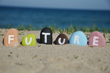 future word painted over some pebbles