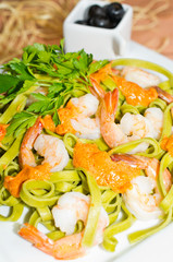 Tagliatelle with prawns