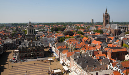 Obraz premium Old Church and City Hall Delft City