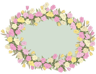 Fototapeta premium Hand drawn floral background with tulips and roses, vector