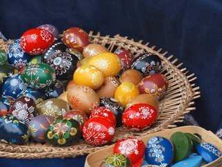 Happy Easter with traditional colored eggs coming