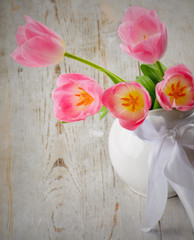bouquet of the fresh pink  tulips