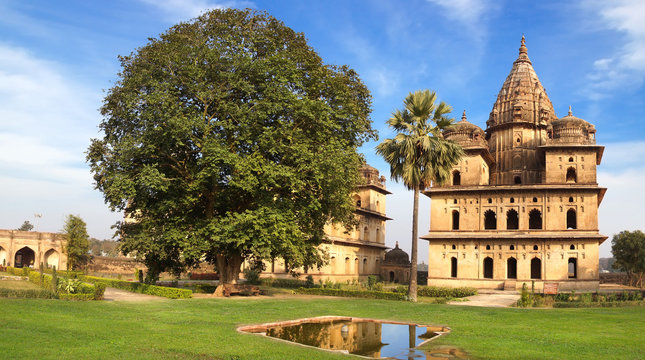 Picturesque landscape with cenotaphs. Orcha, India