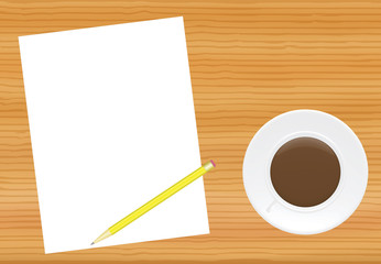 office table with page and cup of coffee illustration