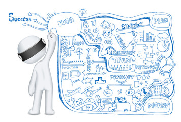 3d Man drawing Business Dooodle