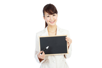Beautiful business woman with message board