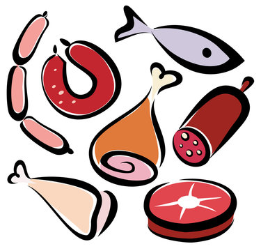 set of editable meat and fish icons