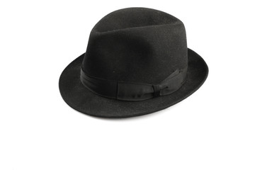 a black fedora hat isolated on white - obrazy, fototapety, plakaty