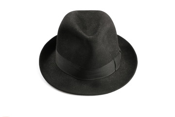 a black fedora hat isolated on white - obrazy, fototapety, plakaty
