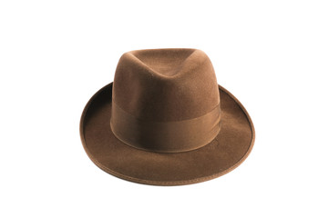 a brown fedora hat isolated on white