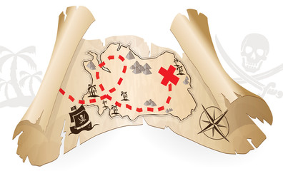 Pirate map, way to treasure