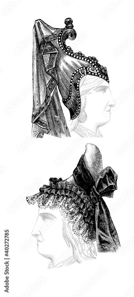 Wall mural Medieval Lady Hat & Peasant Cap