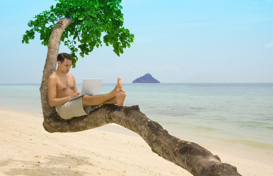 Beach laptop vacation
